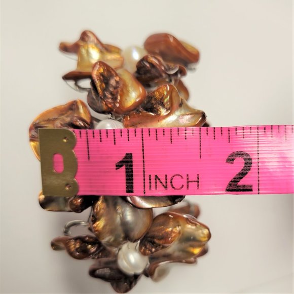 Golden Brown Cuff Bracelet with Freshwater Pearls and Mother Of Pearl - NEW - Picture 15 of 15